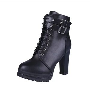 New Chunky Heels Boots Women Size 40 Fashion Lace Up Ankle Boots Sexy Rivet Belt
